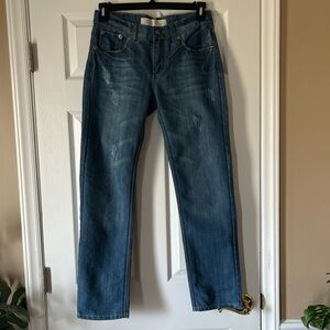 Blue Rag Classic Distressed Blue Denim Straight-leg Jeans ~ Size 30